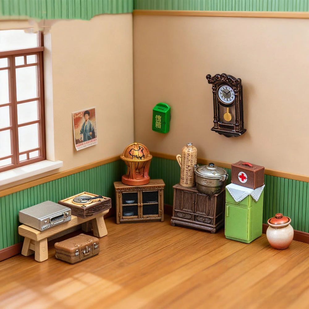 Vintage Retro Dollhouse Miniature Room Decor Set – 18-Piece Collectible Mini Furniture & Accessories