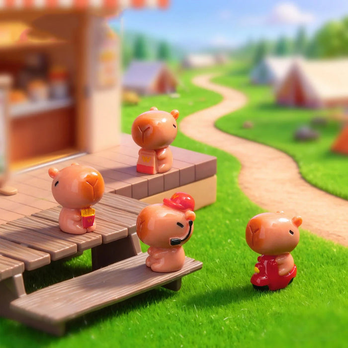 Cute Camping Capybara Miniature Set of 4 – Tiny Collectible Figurines