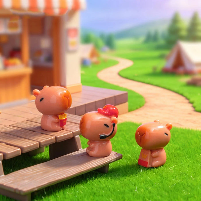 Cute Camping Capybara Miniature Set of 4 – Tiny Collectible Figurines