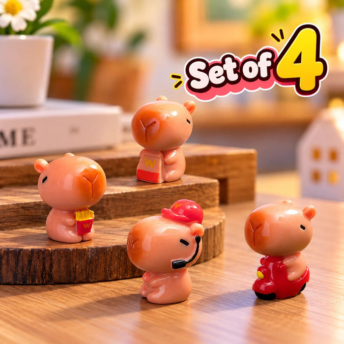 Cute Camping Capybara Miniature Set of 4 – Tiny Collectible Figurines
