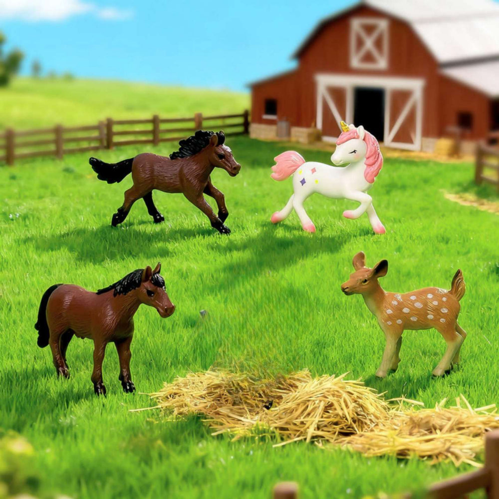 Charming Miniature Farm Animals & Magical Unicorn Figurine Set (Set of 5 Collectibles)