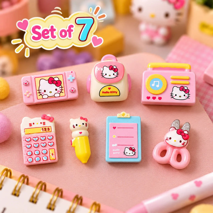 Kawaii Hello Kitty Mini Backpack, Calculator & Accessories Collectible Set of 7