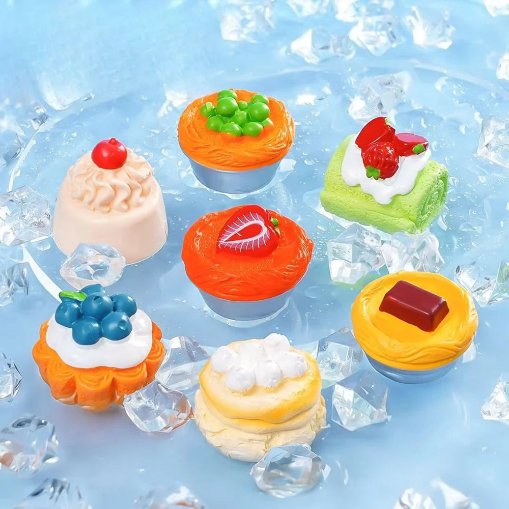 7-Piece Cute Dollhouse Miniature Food Bakery Collection - Artificial Cakes, Tarts, and Pastries