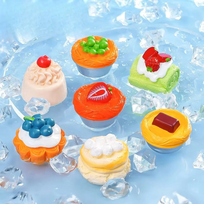 7-Piece Cute Dollhouse Miniature Food Bakery Collection - Artificial Cakes, Tarts, and Pastries
