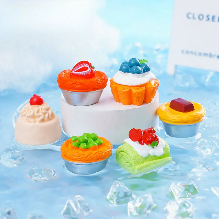 7-Piece Cute Dollhouse Miniature Food Bakery Collection - Artificial Cakes, Tarts, and Pastries