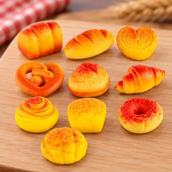 Set of 10 Realistic Miniature Bakery & Bread Plastic Decors for DIY Crafts