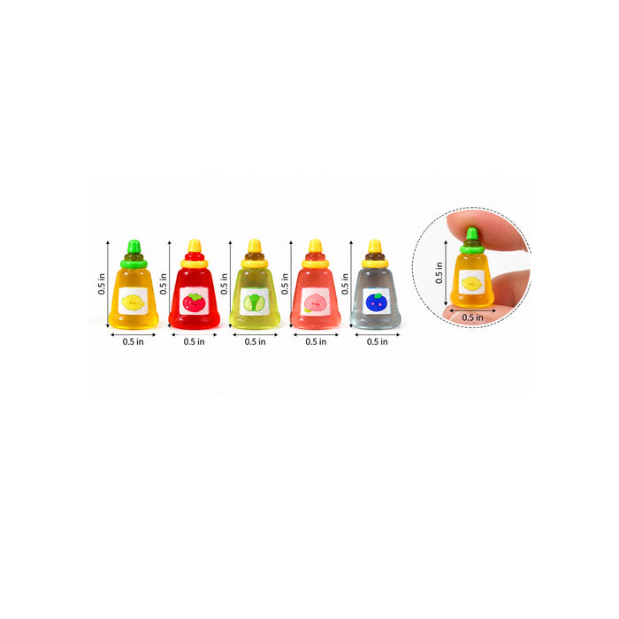 Set of 6 Miniature Fruit Sauce Bottles, Tiny Dollhouse Kitchen Accessories