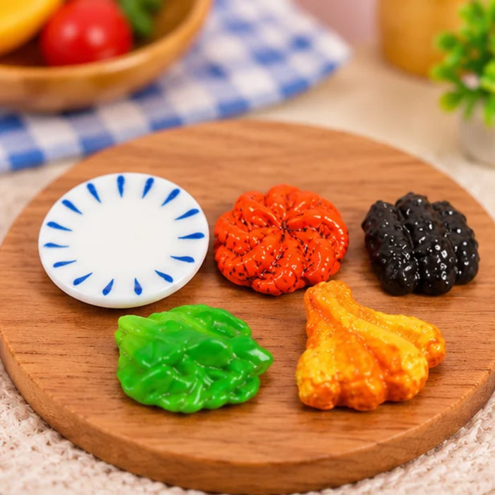 Miniature Food and Plate Set (Pack of 5 Collectibles)