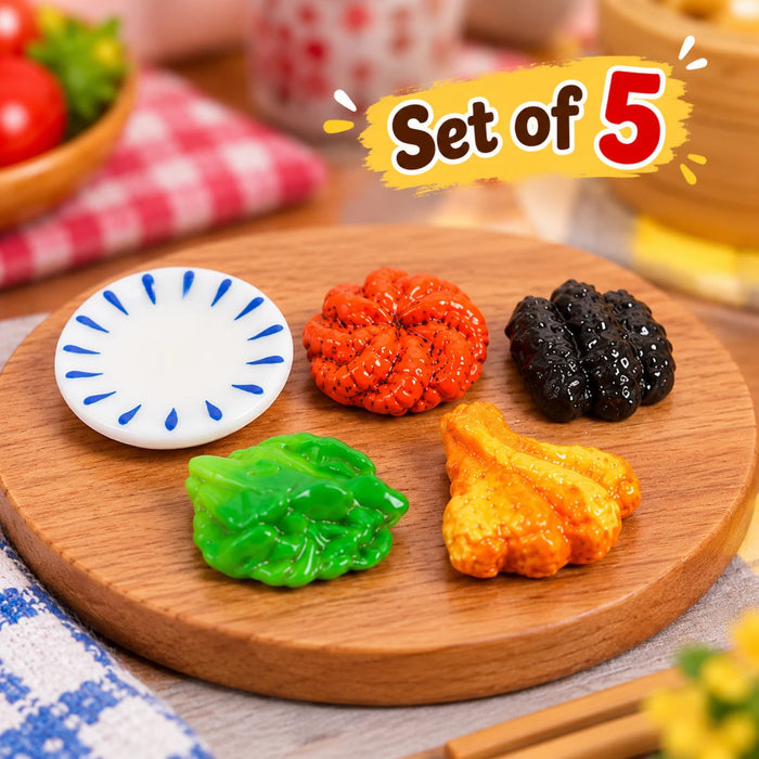 Miniature Food and Plate Set (Pack of 5 Collectibles)