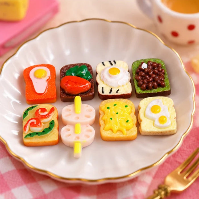 Set of 8 Realistic Miniature Toast & Breakfast Food Cabochons for DIY Crafting, Scrapbooking, and Dollhouse Decor