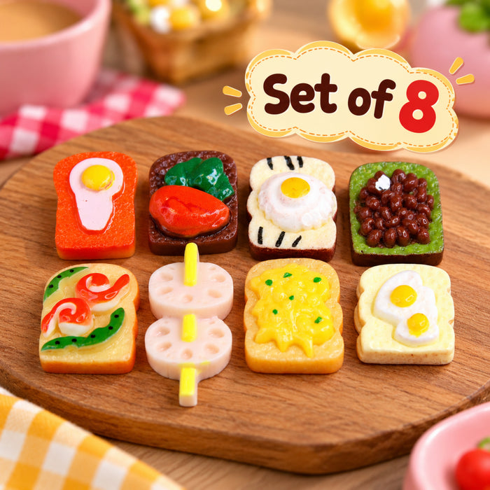 Set of 8 Realistic Miniature Toast & Breakfast Food Cabochons for DIY Crafting, Scrapbooking, and Dollhouse Decor
