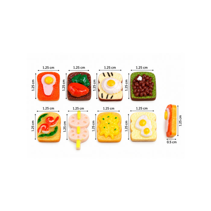 Set of 8 Realistic Miniature Toast & Breakfast Food Cabochons for DIY Crafting, Scrapbooking, and Dollhouse Decor