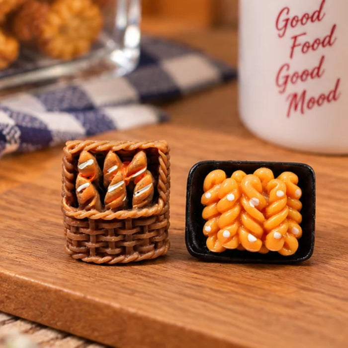 Handmade Miniature Bakery Basket and Pastry Tray Set (Set of 4)