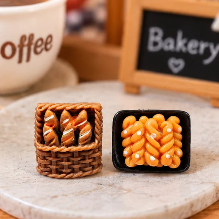 Handmade Miniature Bakery Basket and Pastry Tray Set (Set of 4)