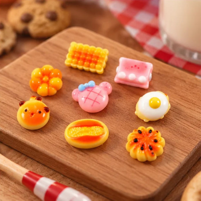 Cute Plastic Miniature Food & Character Cabochons – Set of 8 Assorted Flatback Charms for DIY Crafting, Slime Supplies, Hair Bows, and Scrapbooking