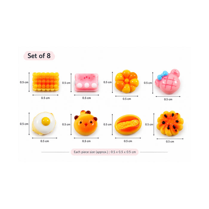 Cute Plastic Miniature Food & Character Cabochons – Set of 8 Assorted Flatback Charms for DIY Crafting, Slime Supplies, Hair Bows, and Scrapbooking