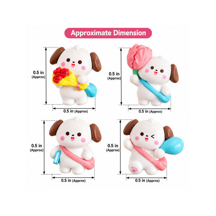 Adorable Cartoon Puppy Miniatures – Set of 4 Cute Dog Figurines with Bags and Accessories