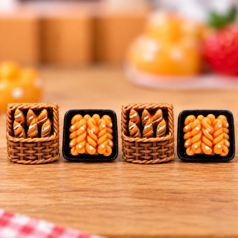 Handmade Miniature Bakery Basket and Pastry Tray Set (Set of 4)