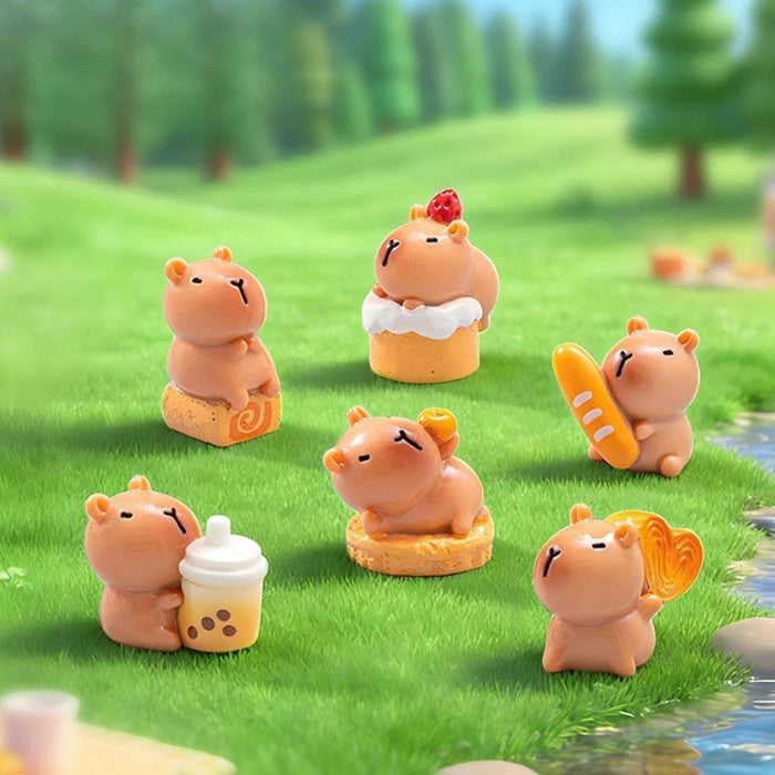 Cute Capybara Miniature Figurines Set – 7 Pieces Adorable Animal Toy Decor for Desk, Office, Fairy Garden, and Craft Projects