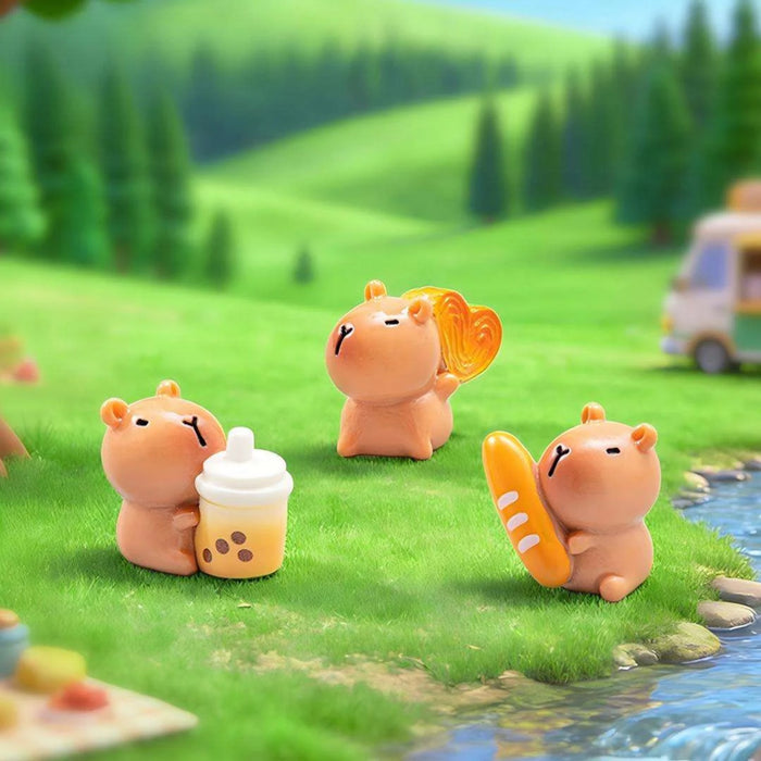 Cute Capybara Miniature Figurines Set – 7 Pieces Adorable Animal Toy Decor for Desk, Office, Fairy Garden, and Craft Projects