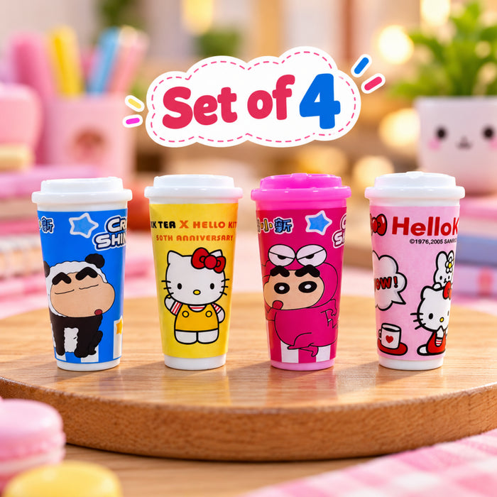 Cute Cartoon Character Miniature Coffee & Milk Tea Cups Collectible Set – Pack of 4