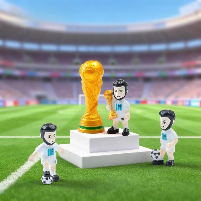 Miniature Soccer Player Figures Set of 3 – Collectible Football Action Figurines with Trophy