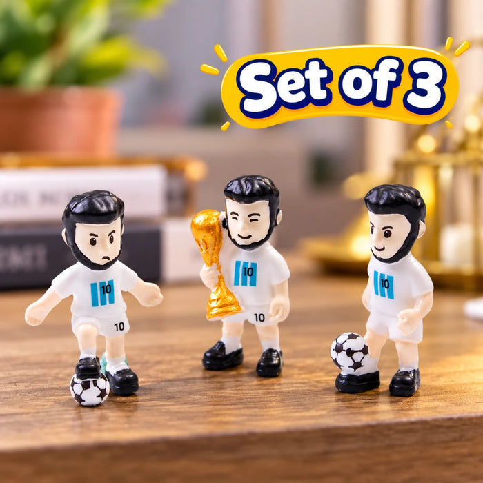 Miniature Soccer Player Figures Set of 3 – Collectible Football Action Figurines with Trophy