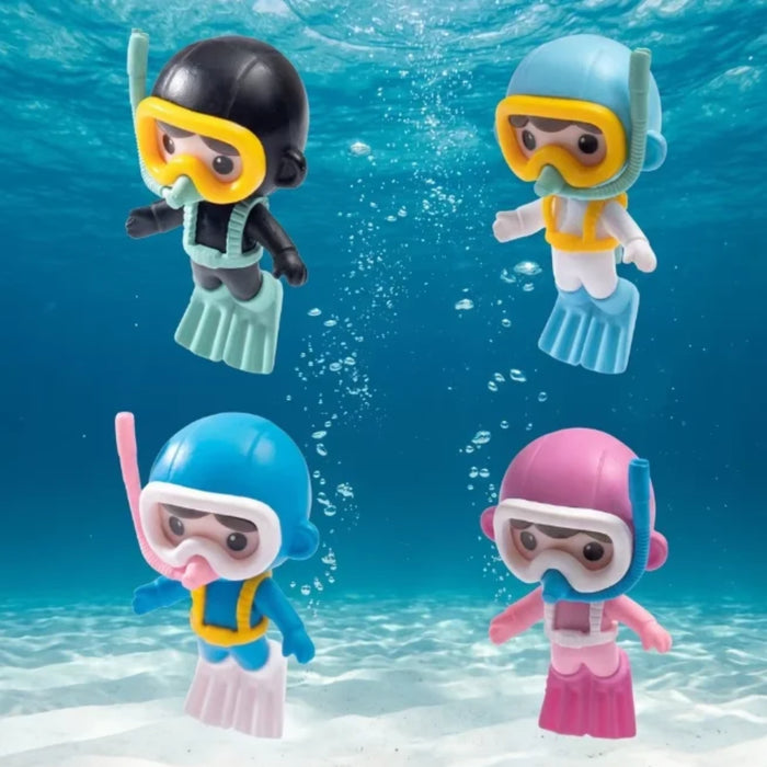 Cute Scuba Diver Miniature Figurines – Set of 4, Colorful Deep Sea Diver Toys for Fish Tank Decor, DIY Craft Projects
