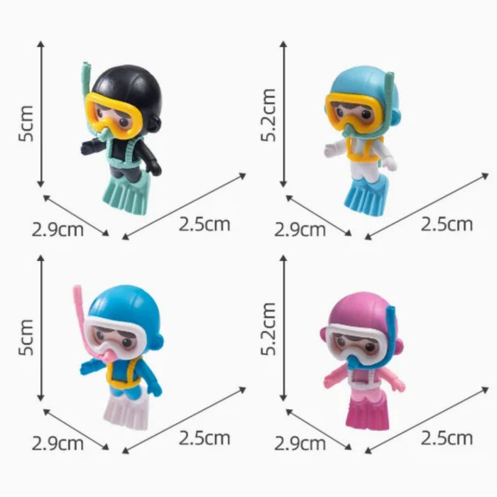 Cute Scuba Diver Miniature Figurines – Set of 4, Colorful Deep Sea Diver Toys for Fish Tank Decor, DIY Craft Projects