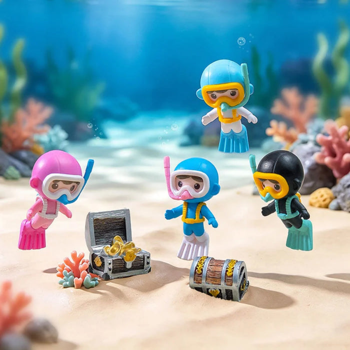 Cute Scuba Diver Miniature Figurines – Set of 4, Colorful Deep Sea Diver Toys for Fish Tank Decor, DIY Craft Projects