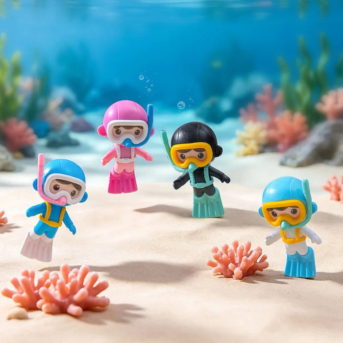 Cute Scuba Diver Miniature Figurines – Set of 4, Colorful Deep Sea Diver Toys for Fish Tank Decor, DIY Craft Projects