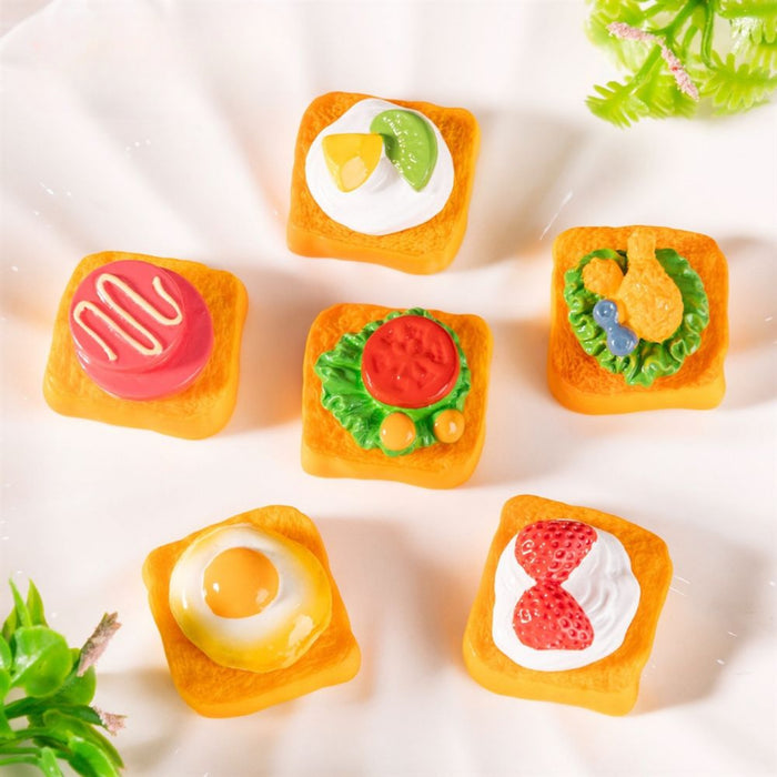 Miniature Toast Plastic Showpiece Set of 6 – Cute Fake Food Flatbread Miniatures for DIY Craft, Dollhouse Decoration and Fairy Garden