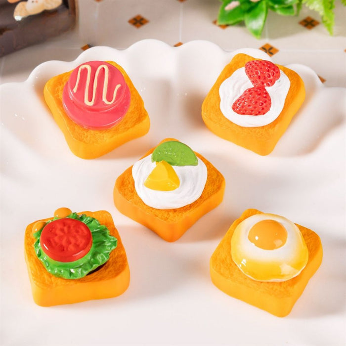 Miniature Toast Plastic Showpiece Set of 6 – Cute Fake Food Flatbread Miniatures for DIY Craft, Dollhouse Decoration and Fairy Garden