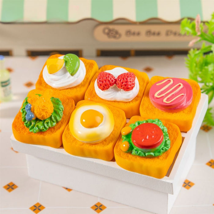 Miniature Toast Plastic Showpiece Set of 6 – Cute Fake Food Flatbread Miniatures for DIY Craft, Dollhouse Decoration and Fairy Garden