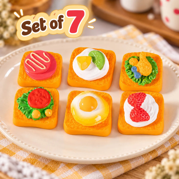 Miniature Toast Plastic Showpiece Set of 6 – Cute Fake Food Flatbread Miniatures for DIY Craft, Dollhouse Decoration and Fairy Garden