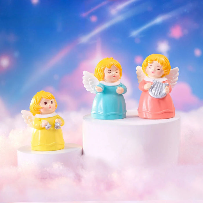Cute Little Angel Miniatures - Set of 3 Colorful Fairy Figurines for Home Decor, Fairy Garden, and Showpiece Display