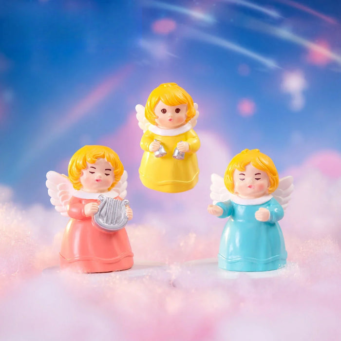 Cute Little Angel Miniatures - Set of 3 Colorful Fairy Figurines for Home Decor, Fairy Garden, and Showpiece Display