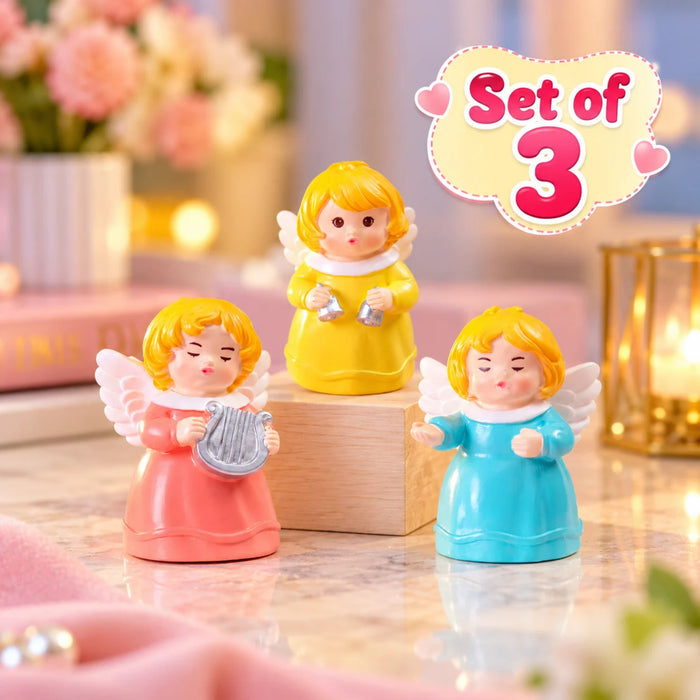Cute Little Angel Miniatures - Set of 3 Colorful Fairy Figurines for Home Decor, Fairy Garden, and Showpiece Display
