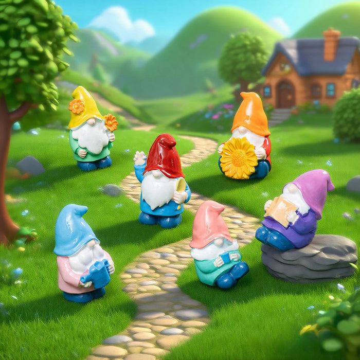 Miniature Garden Gnomes - Set of 6 Colorful Plastic Figurines for Terrarium, Fairy Garden, and Home Decor
