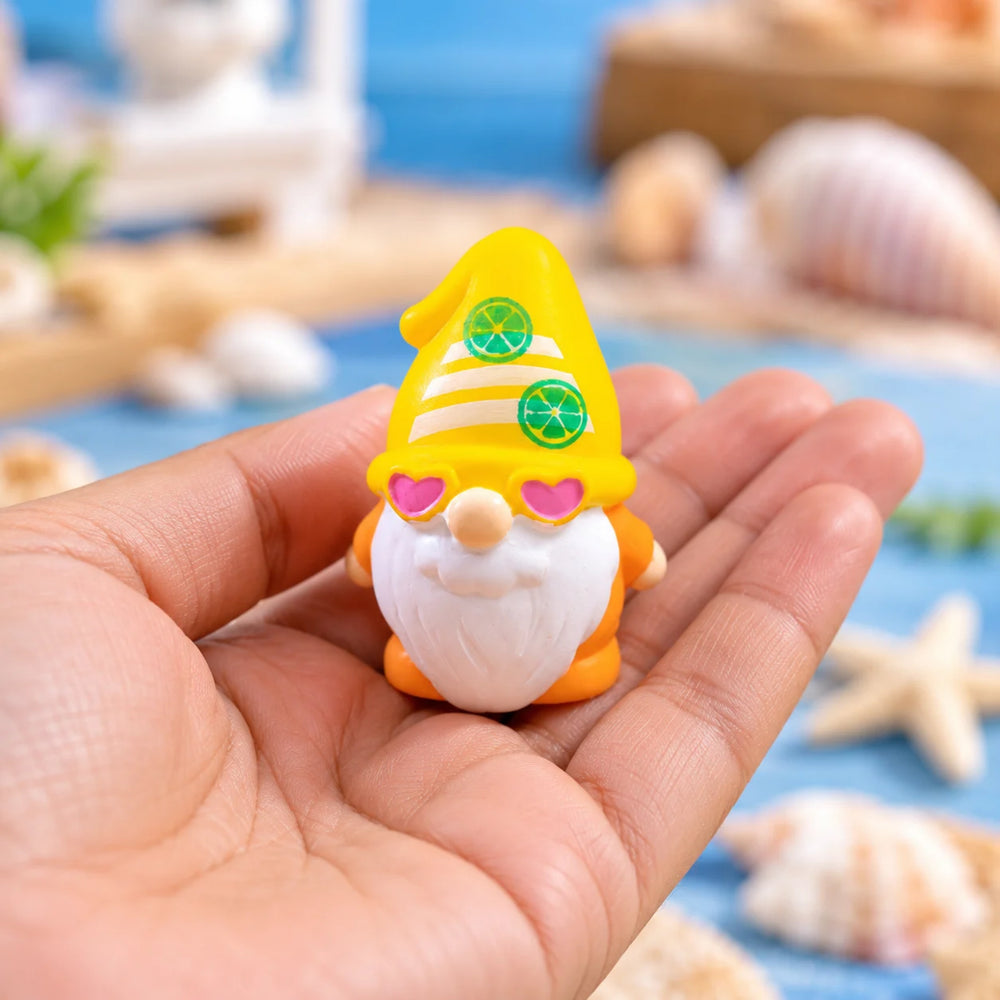 Summer Beach Gnomes Miniature Figurines - Set of 6 Plastic Nautical Fairy Garden & Terrarium Decor