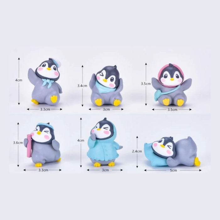 Cute Penguin Figurines Set of 6 – Mini Animal Statues for Fairy Garden, Terrarium, Diorama, and Desk Decor