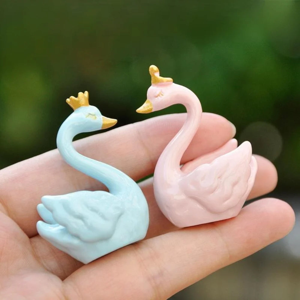 Cute Crown Swan Couple Showpiece Set of 2 – Plastic Decorative Ornaments for Home Decor, Living Room, Tabletop, and Office Desk (Blue & Pink)