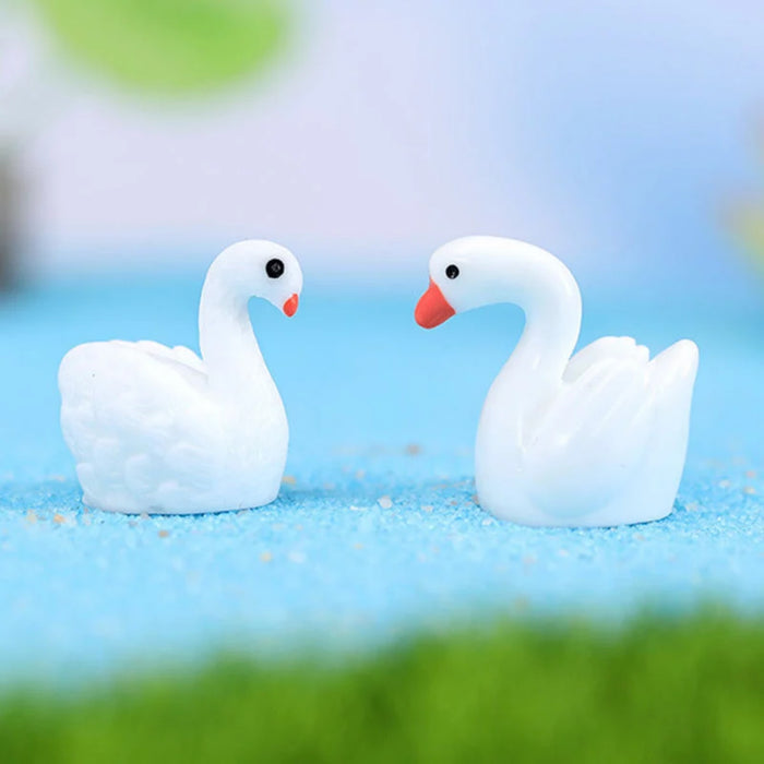 Cute Miniature White Swan Figurines – Set of 4 Tiny Plastic Animals for Fairy Gardens, Terrariums, & Dollhouses