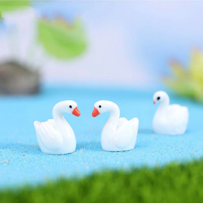 Cute Miniature White Swan Figurines – Set of 4 Tiny Plastic Animals for Fairy Gardens, Terrariums, & Dollhouses