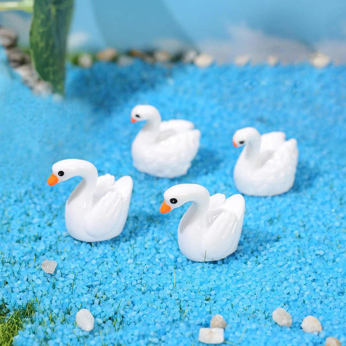 Cute Miniature White Swan Figurines – Set of 4 Tiny Plastic Animals for Fairy Gardens, Terrariums, & Dollhouses