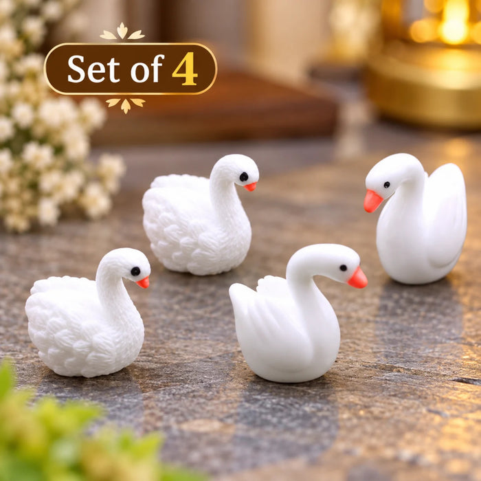 Cute Miniature White Swan Figurines – Set of 4 Tiny Plastic Animals for Fairy Gardens, Terrariums, & Dollhouses