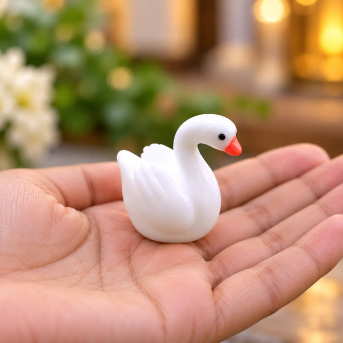 Cute Miniature White Swan Figurines – Set of 4 Tiny Plastic Animals for Fairy Gardens, Terrariums, & Dollhouses