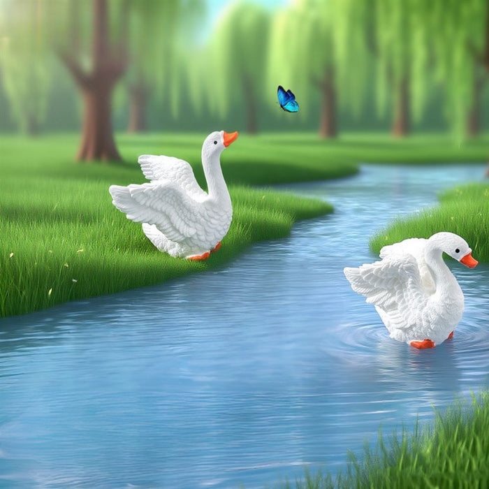 Miniature Swan Figurines Set of 2 – Cute White Swan Couple Statues for Fairy Gardens, Terrariums, Dollhouses, and Micro Landscapes