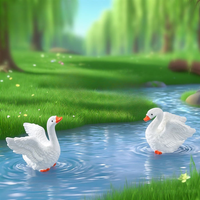Miniature Swan Figurines Set of 2 – Cute White Swan Couple Statues for Fairy Gardens, Terrariums, Dollhouses, and Micro Landscapes