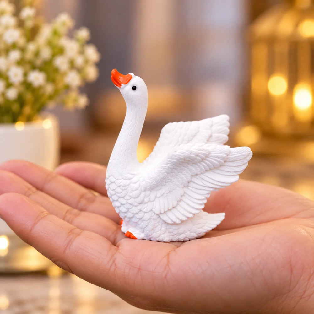Miniature Swan Figurines Set of 2 – Cute White Swan Couple Statues for Fairy Gardens, Terrariums, Dollhouses, and Micro Landscapes